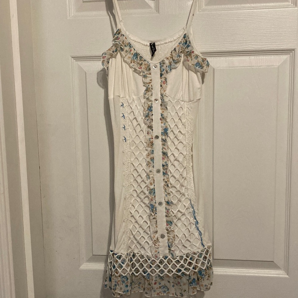 Sacred Threads Cream Floral Crochet Mini Dress